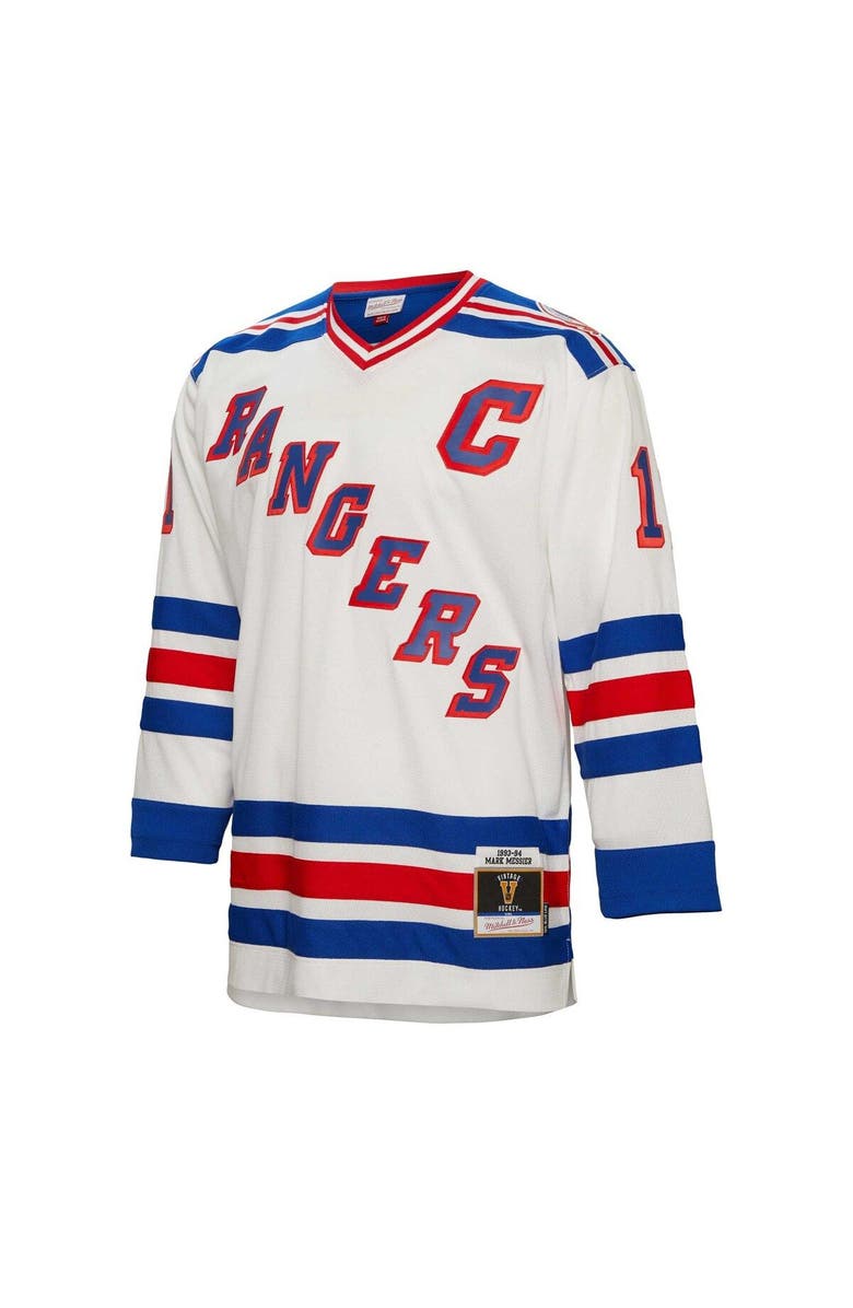 Mitchell & Ness Men's Mitchell & Ness Mark Messier White New York Rangers Captain Patch 1993/94 Blue Line Player Jersey, Alternate, color, 