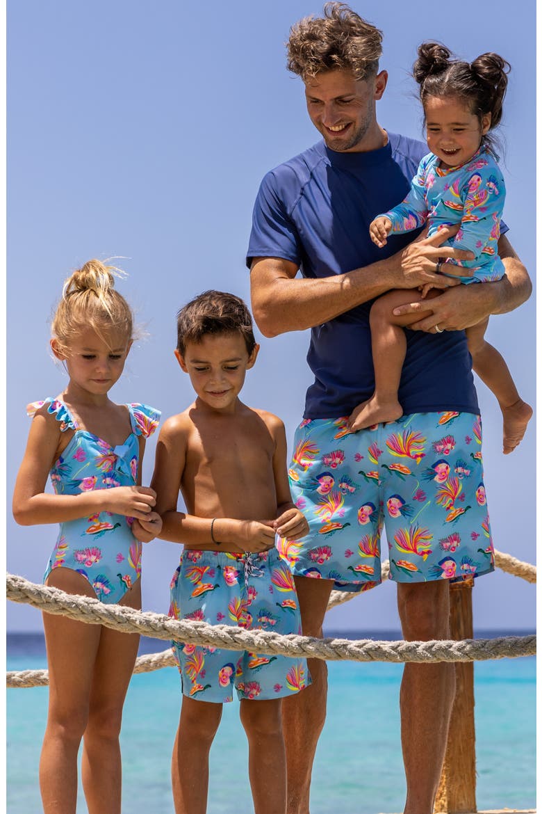 Kids' Kaleido Fish Print One-Piece Swimsuit, Alternate, color, BLUE