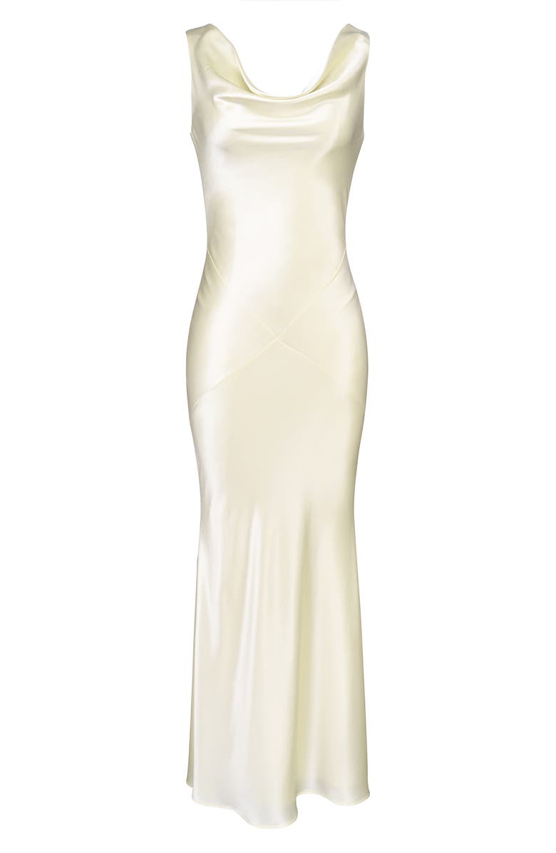 HOUSE OF CB Safaira Cowl Neck Satin Gown, Alternate, color, Lemon