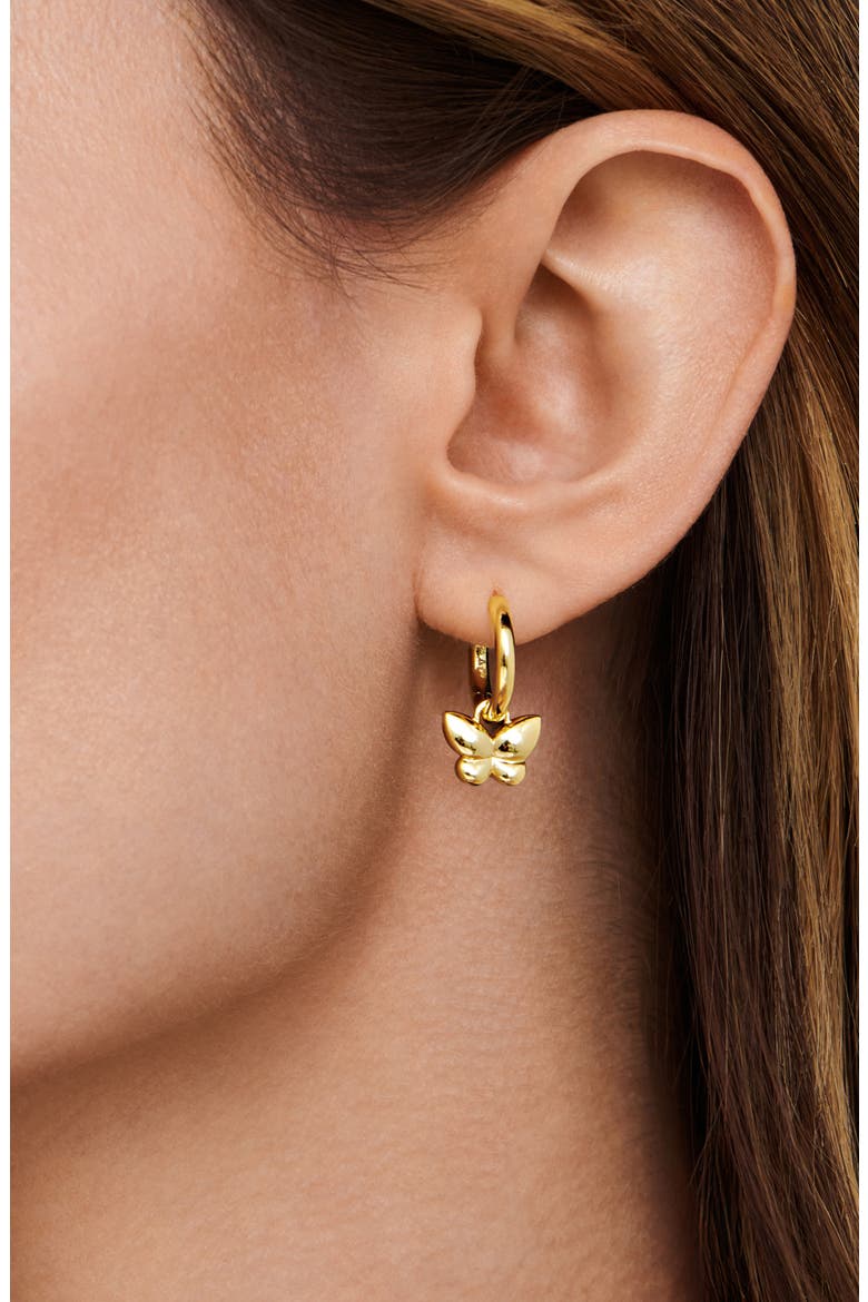 Butterfly Hoop Earrings in Rhodium Plated Sterling Silver, Alternate, color, GOLD