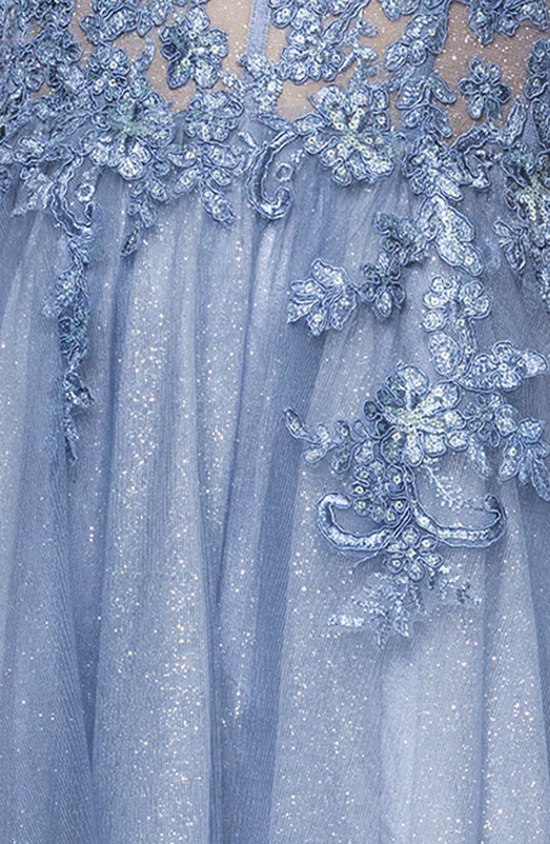 Blondie Nites Lace Embellished Corset Glitter Tulle A-Line Gown, Alternate, color,