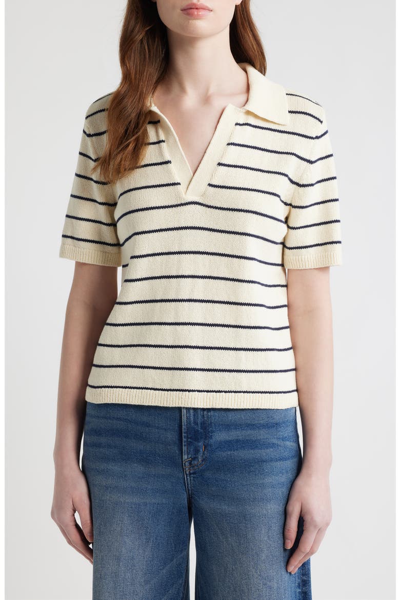The Stripe Polo Top, Main, color, CREAM MULTI