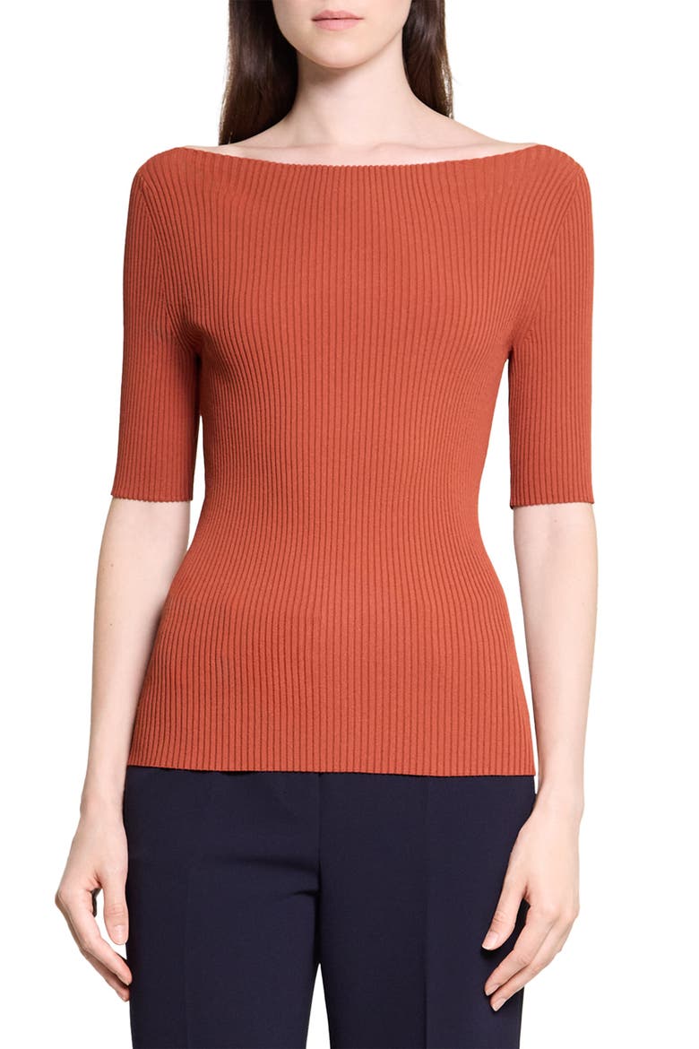 Rib Boatneck Top, Main, color, UMBER