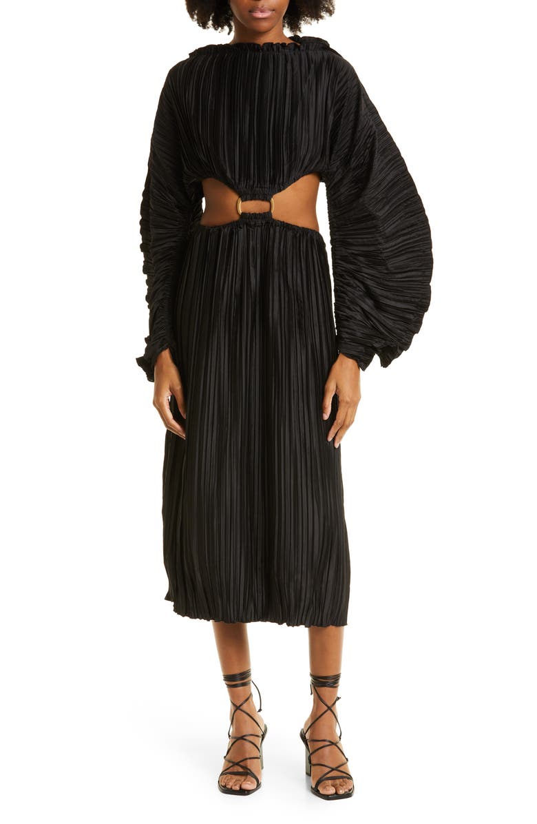 Cult Gaia Akilah Balloon Long Sleeve Front Cutout Plissé Dress, Main, color,