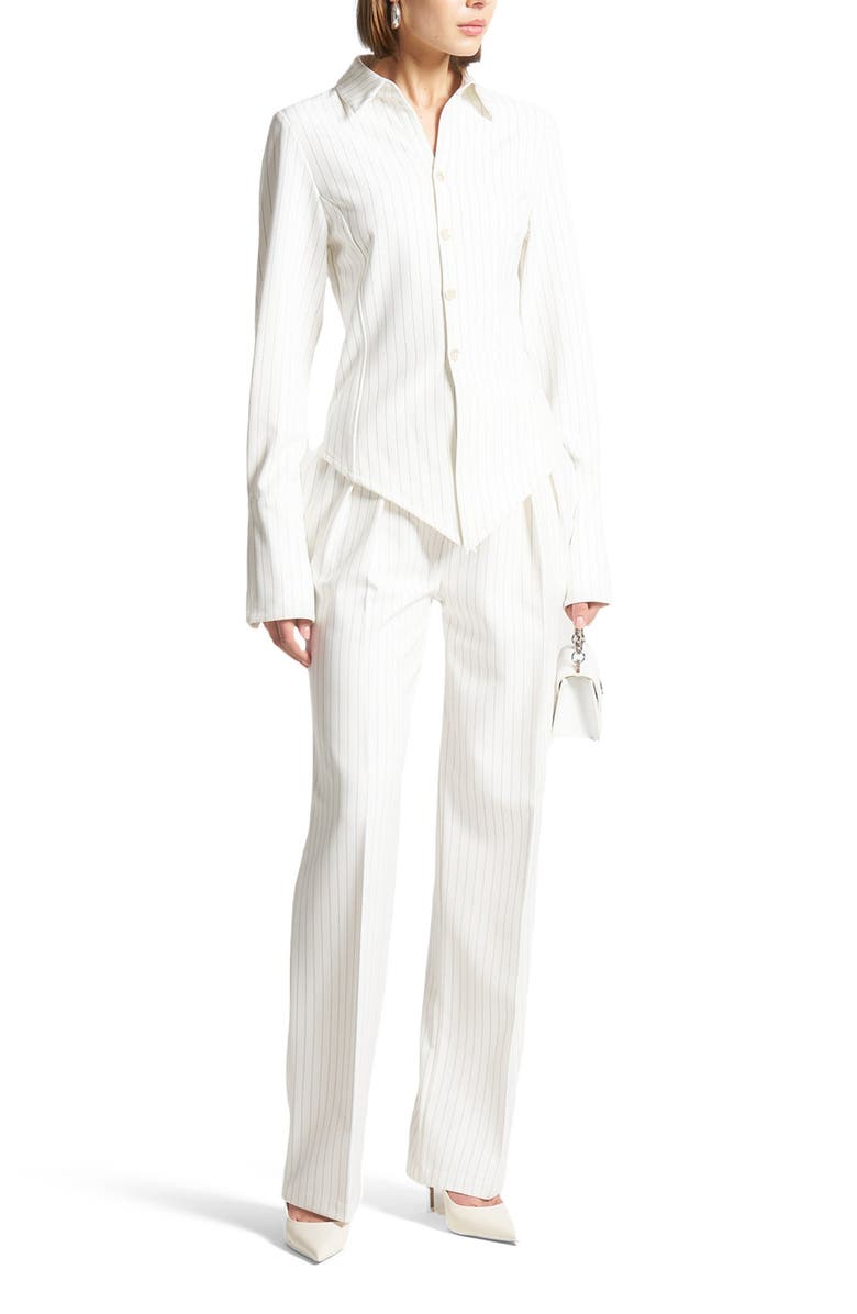 Manière De Voir Julie Pinstripe Twin Pleat Tailored Trousers, Main, color, White