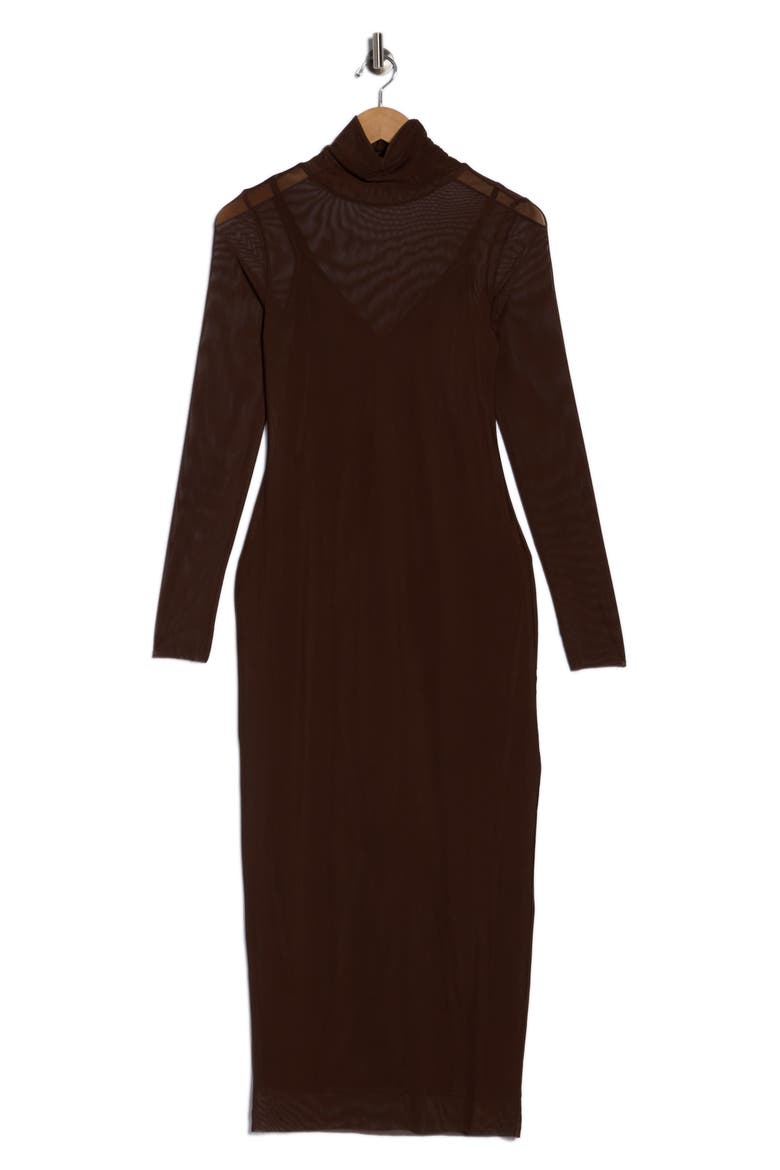 Marni Turtleneck Long Sleeve Mesh Dress, Alternate, color, JAVA
