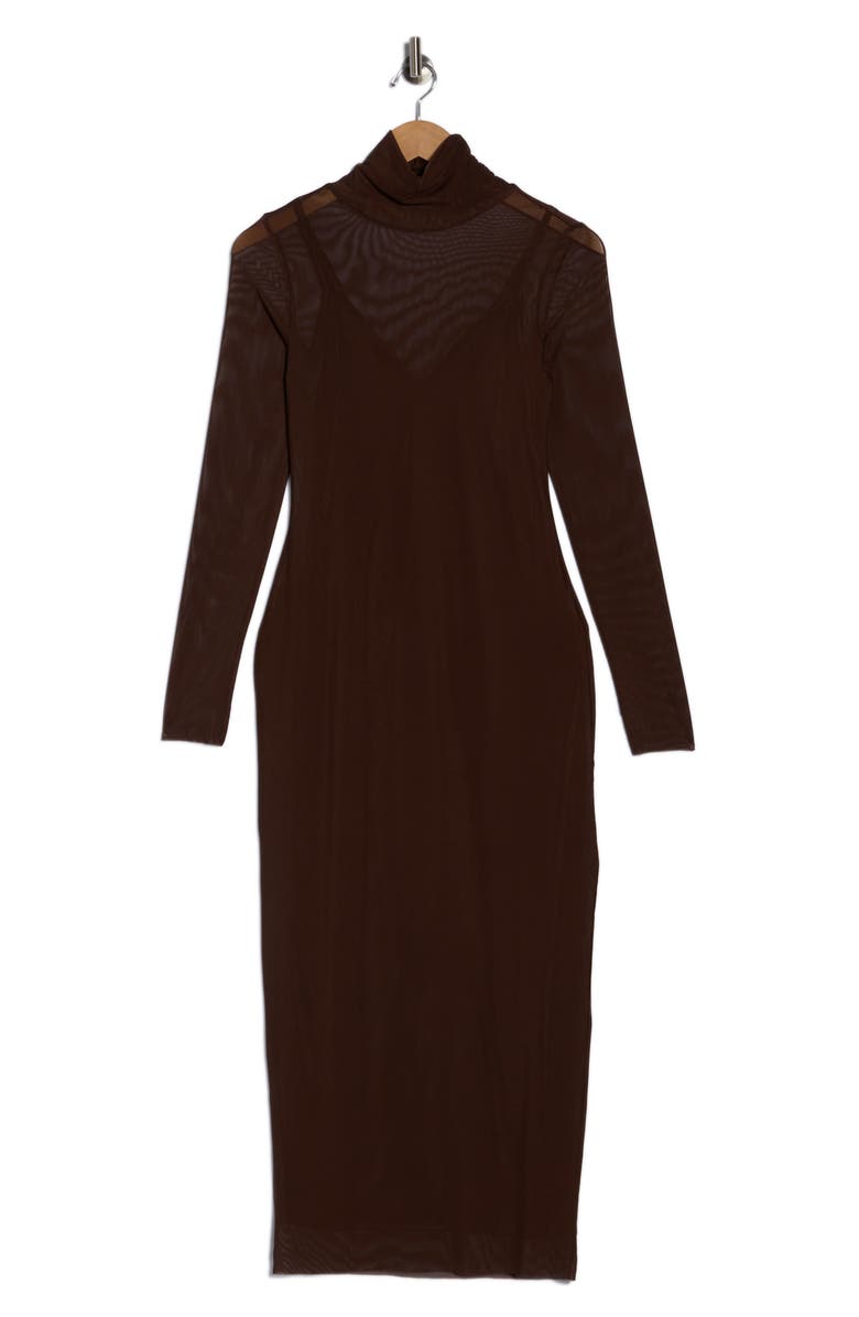 AFRM LOS ANGELES Marni Turtleneck Long Sleeve Mesh Dress, Alternate, color, Java