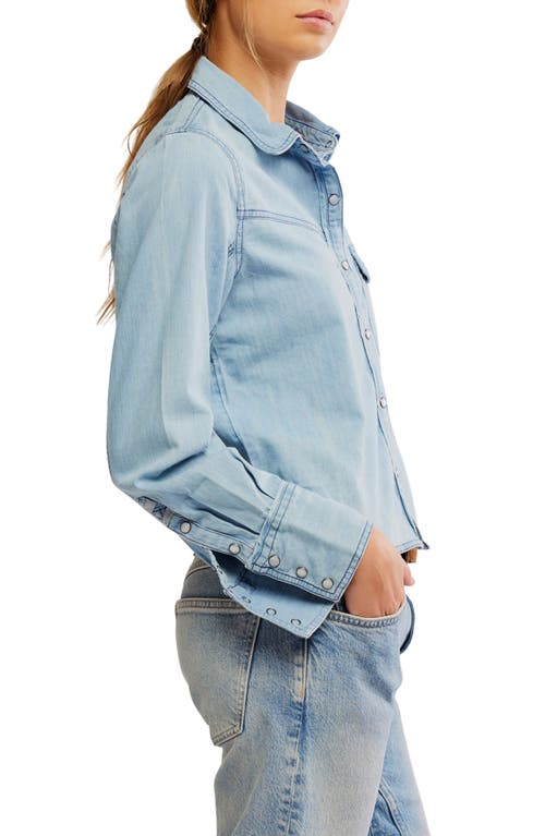 Shop Free People Shrunken Cotton Denim Shirt In Light Wash Faded