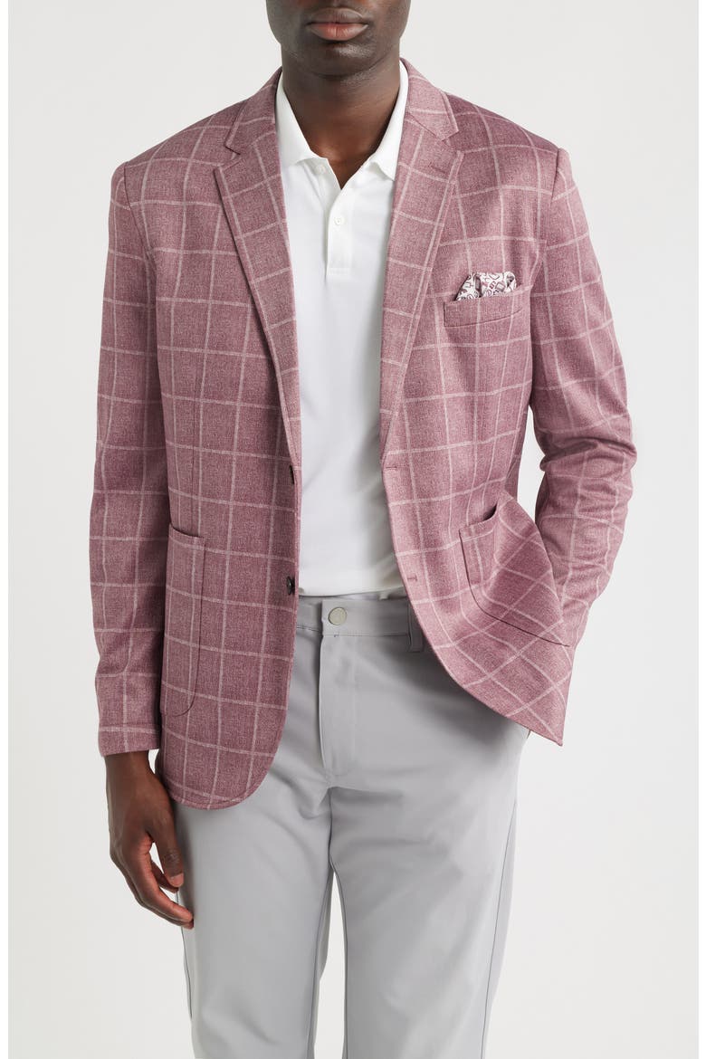Game Day XC Flex® Pinnacle Red Windowpane Check Knit Sport Coat, Main, color, BURGUNDY PLAID
