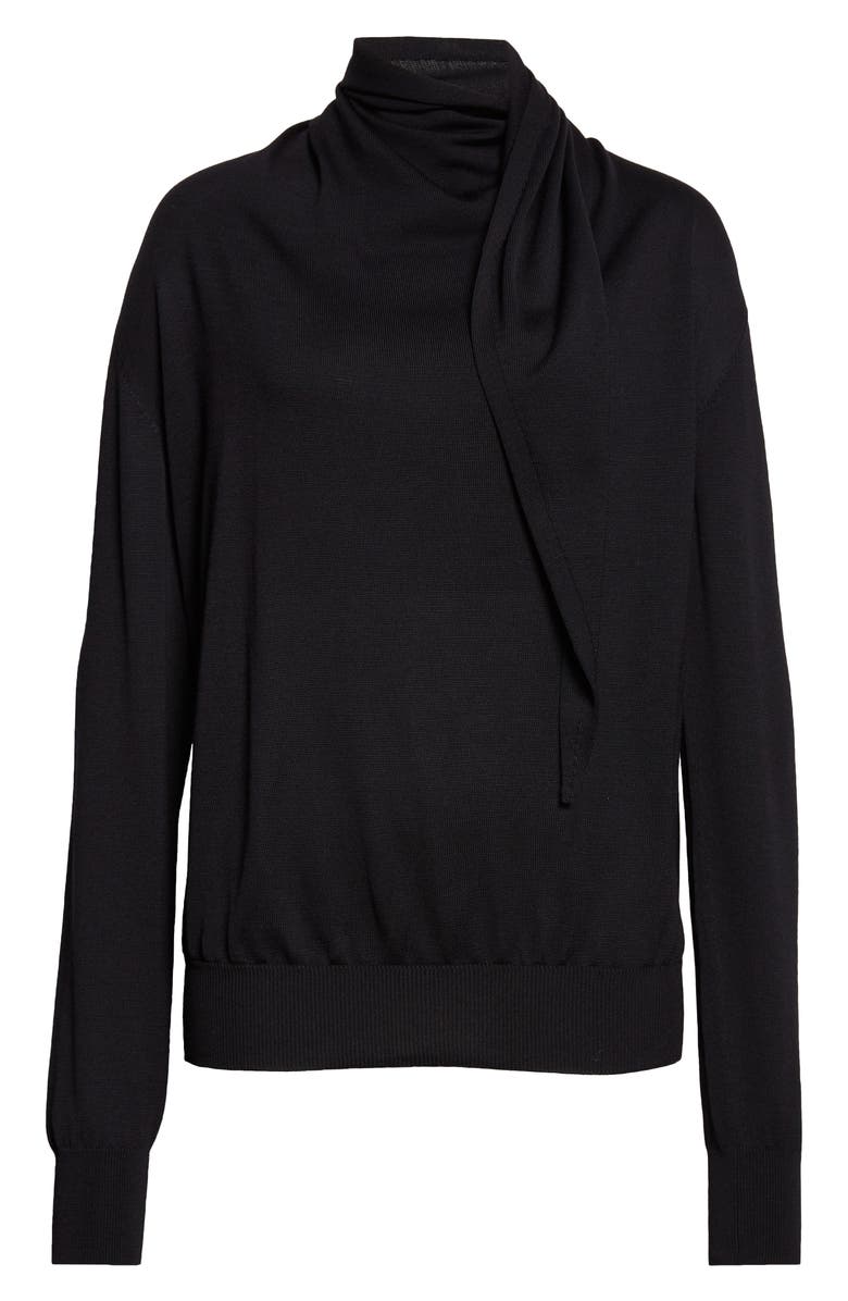 Jil Sander Scarf Tie Virgin Wool Sweater, Main, color, Black