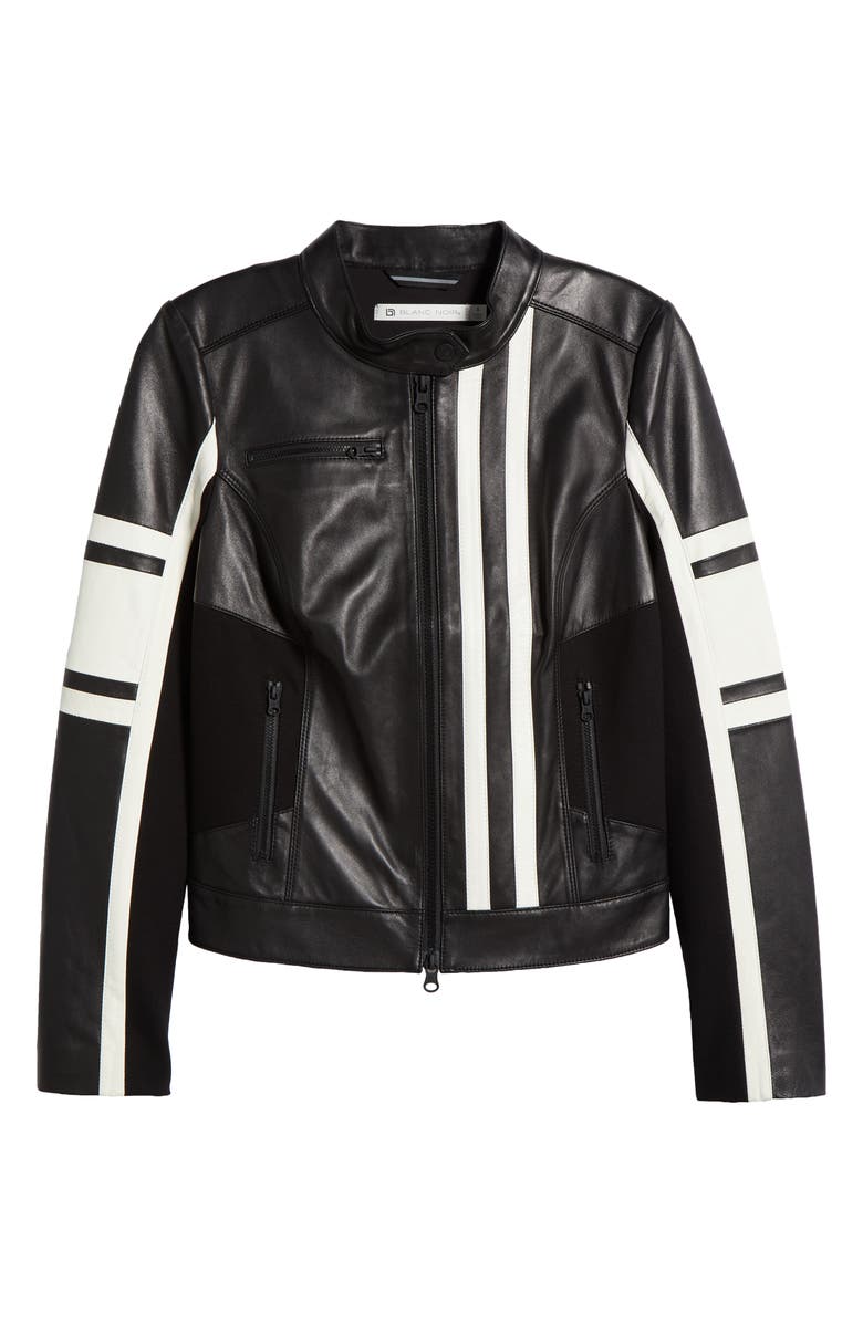 Blanc Noir Claudine Leather Racer Jacket, Alternate, color,