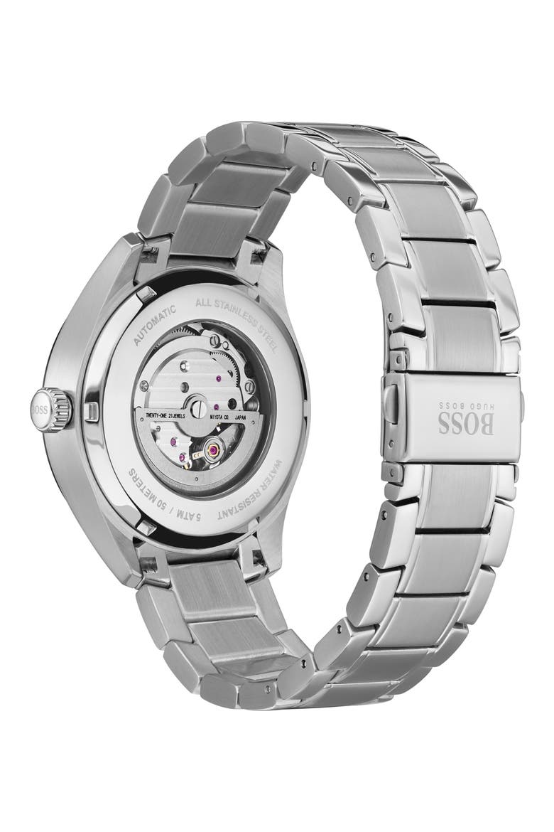 Grand Prix Automatic Bracelet Watch, 44mm, Alternate, color, SILVER/ BLUE/ SILVER