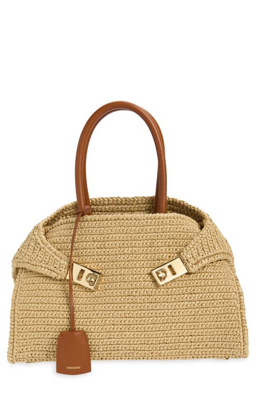 FERRAGAMO Synthetic Straw Hug Bag in Naturale Dark Sand at Nordstrom