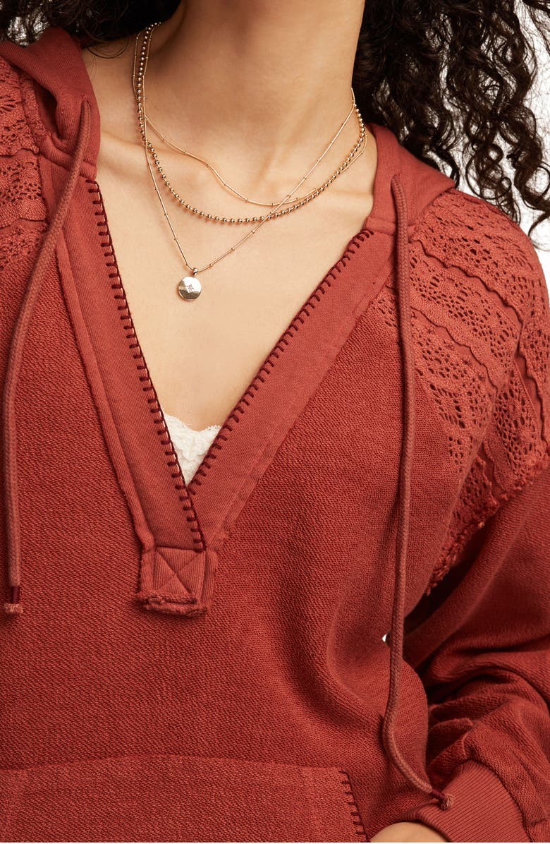 Lucky Brand Lace Baja Cotton Hoodie, Alternate, color, Mahogany