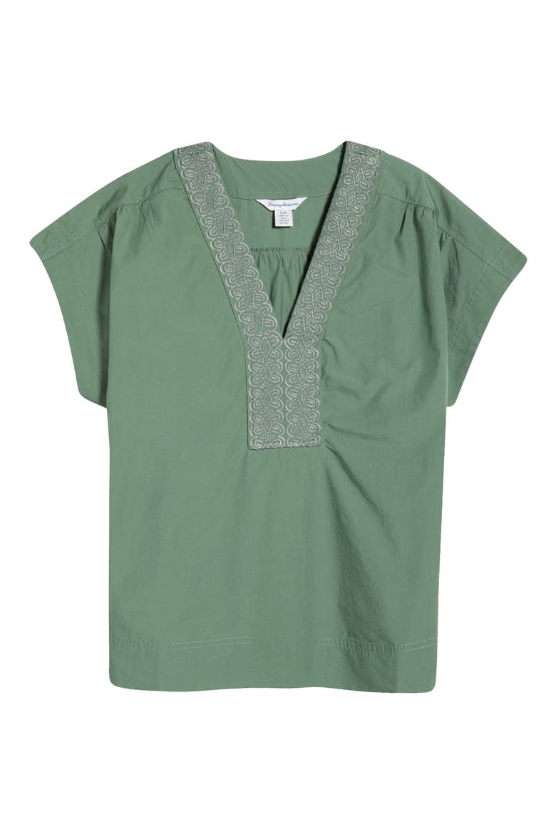 Oceana Isle Embroidered Cotton Popover Top, Alternate, color, DARK JADE