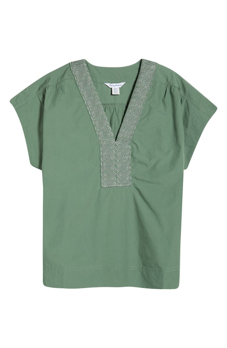 Tommy Bahama Oceana Isle Embroidered Cotton Popover Top, Main, color, Dark Jade