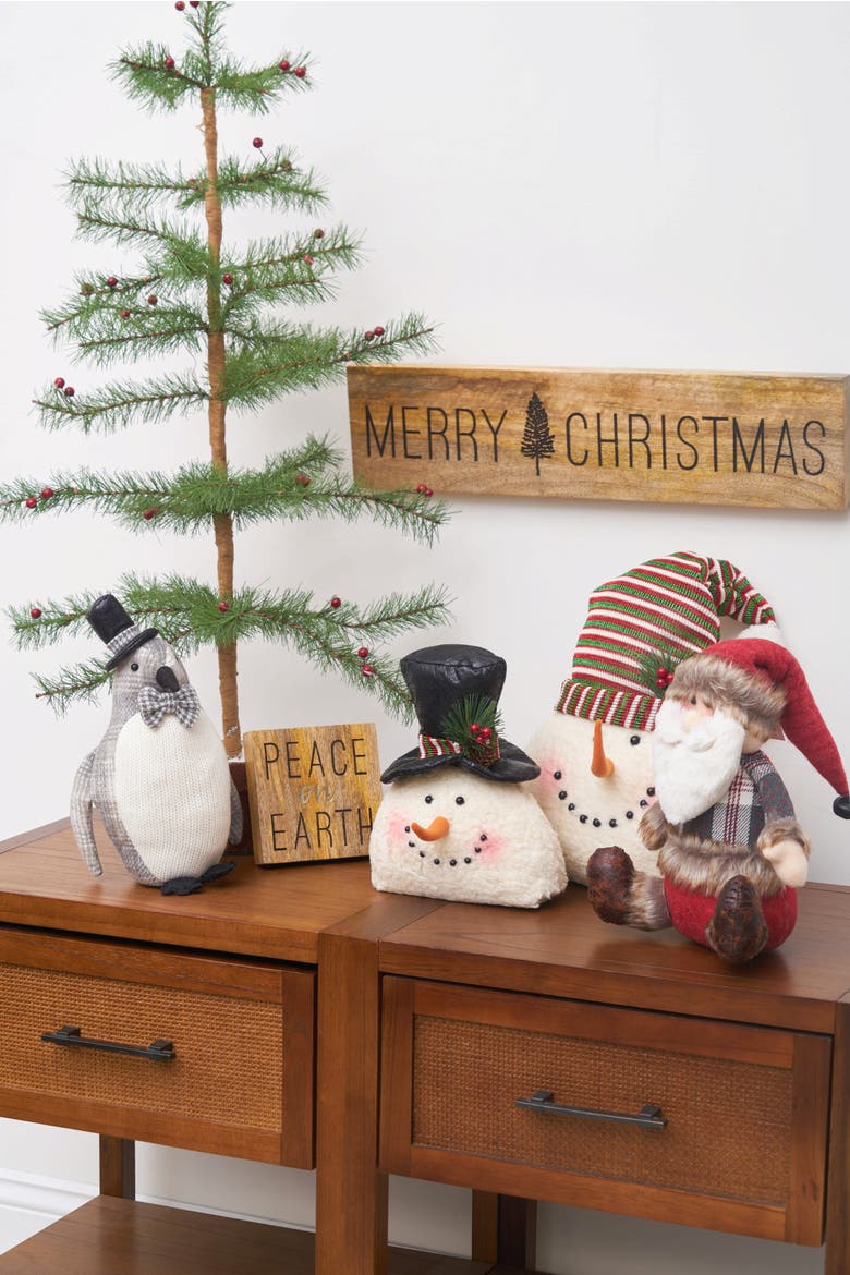 Snowman W/Stripe Hat Decorative Figurine, Alternate, color, White