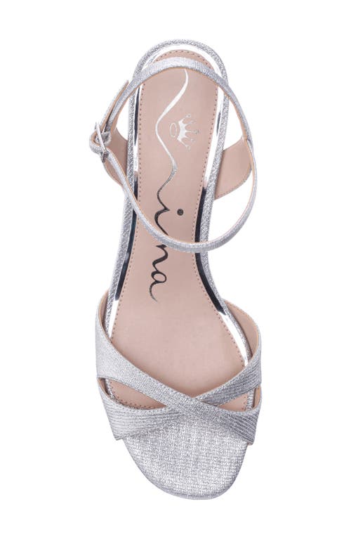 Nina Flora Ankle Strap Wedge Sandal In Silver