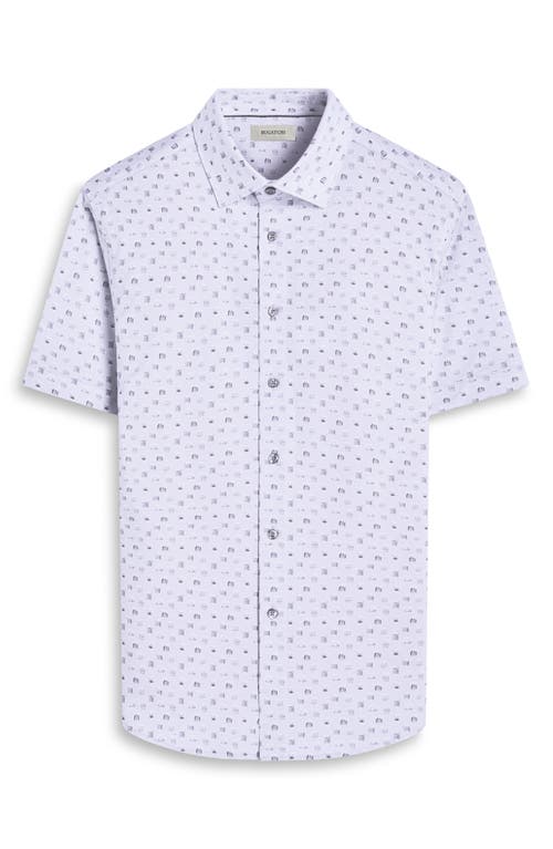 Bugatchi Miles Ooohcotton® Whiskey Print Short Sleeve Button-up Shirt In Platinum