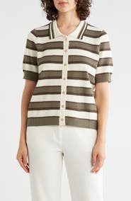 Adrianna Papell Stripe Polo Sweater