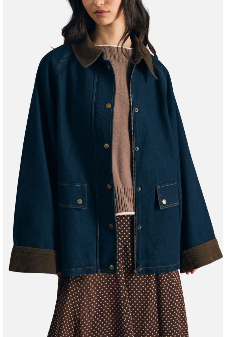 Corduroy Collar Denim Jacket, Main, color, DENIM