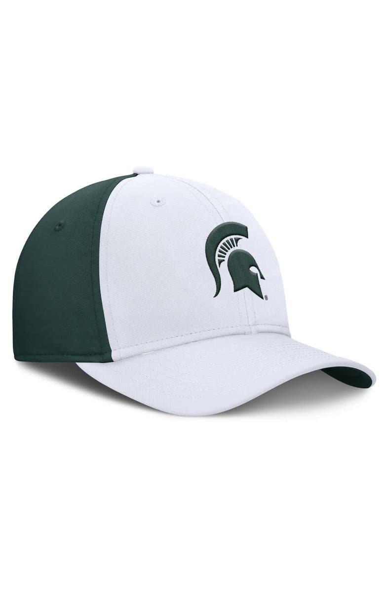 Nike Men's Nike White/Green Michigan State Spartans 2025 Sideline Rise Local Performance Flex Hat, Alternate, color, White