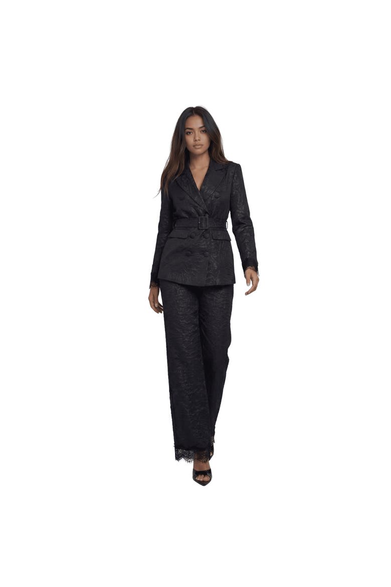 The Maison Jacquard Belted Blazer, Alternate, color, BLACK