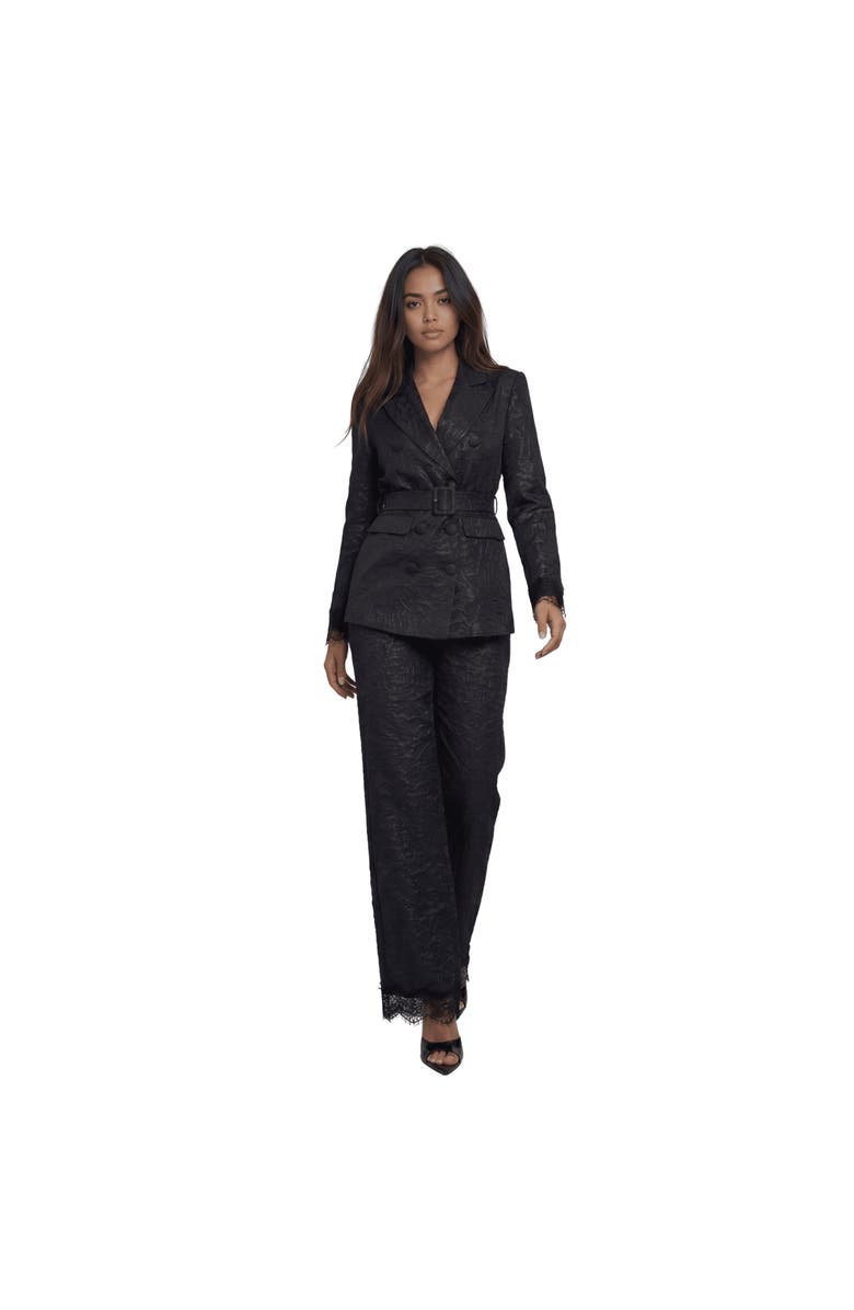 AKALIA The Maison Jacquard Lace-Trim Trousers, Alternate, color, Black