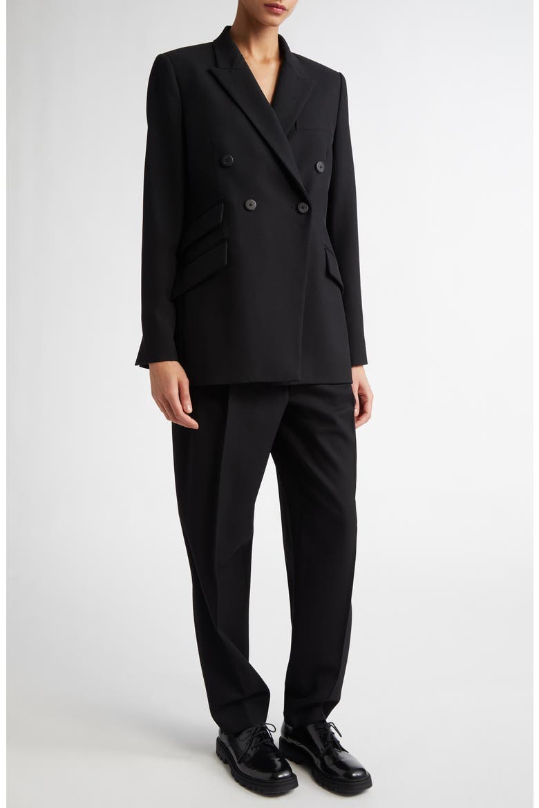 Steph Double Breasted Virgin Wool Blazer, Alternate, color, BLACK