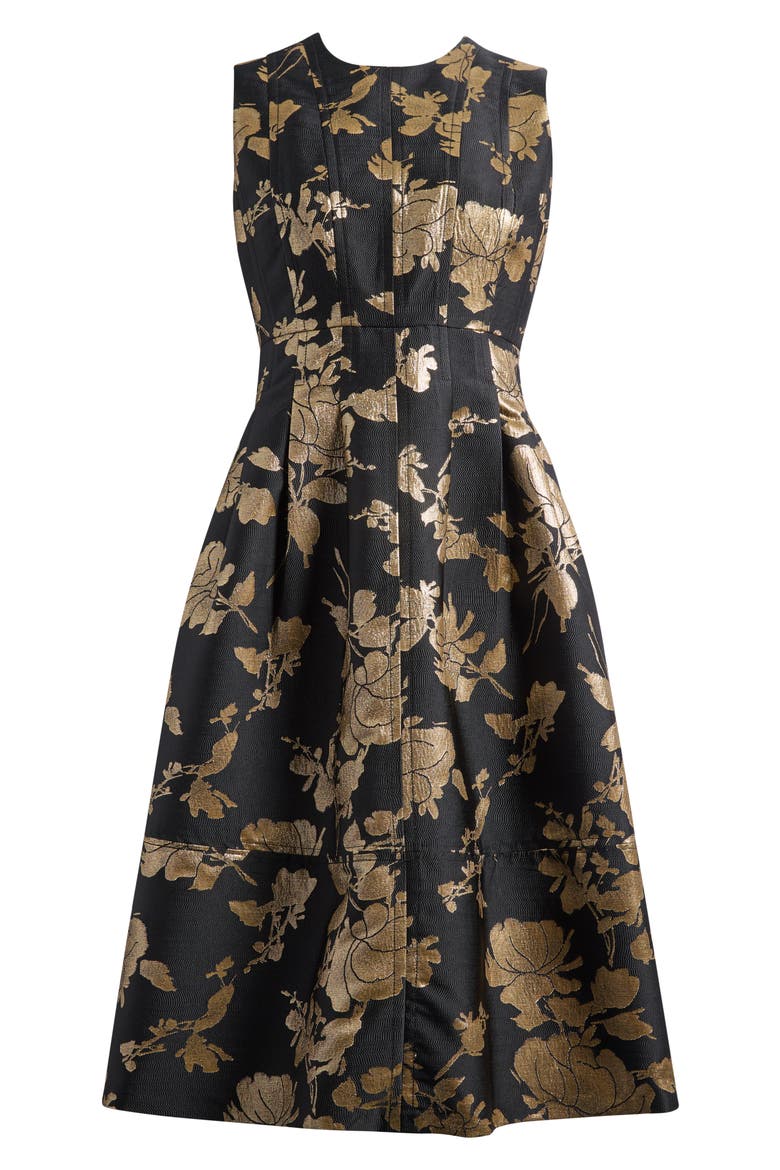 Metallic Jacquard Sleeveless Fit & Flare Dress, Alternate, color, BLACK/ GOLD
