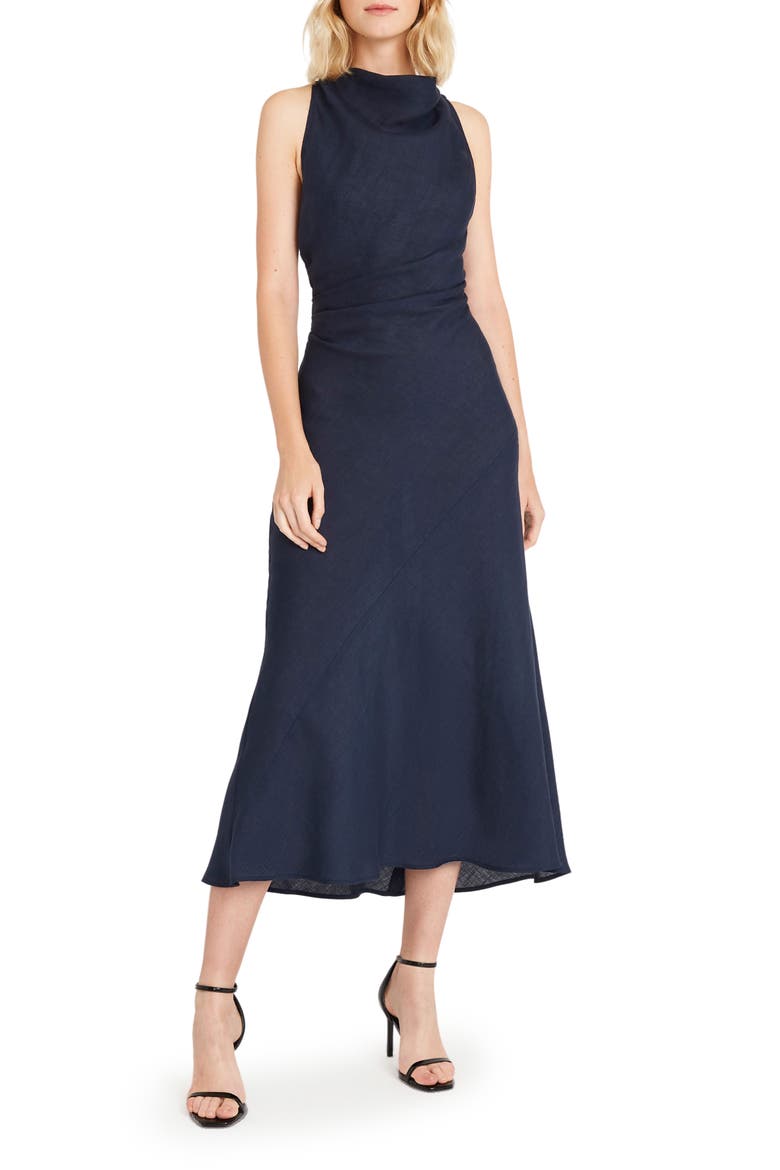 Aster Linen Midi Dress, Main, color, NAVY