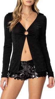 EDIKTED Daria Split Front Long Sleeve Shirt
