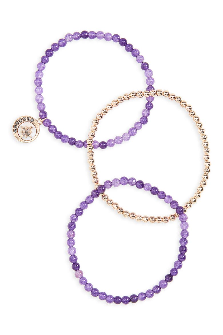 Set of 3 Beaded Stretch Bracelets, Main, color, PURPLE- MOON- INSPIRE