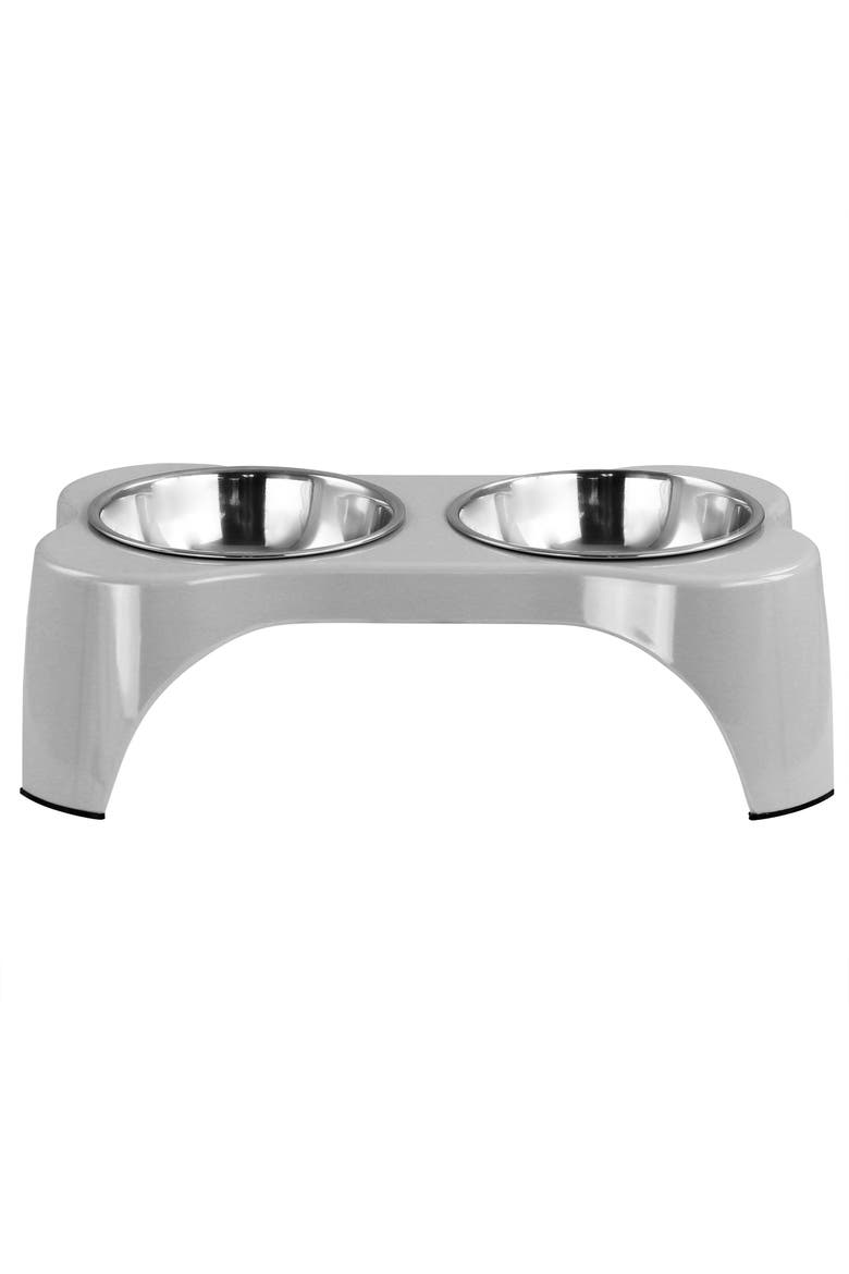 Bow Wow Meow 3 Piece Elevated Pet Bowl Dinner Set, Main, color, Grey