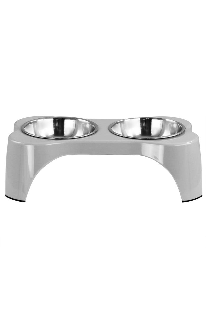Gibson Home Bow Wow Meow 3 Piece Elevated Pet Bowl Dinner Set, Main, color, Grey