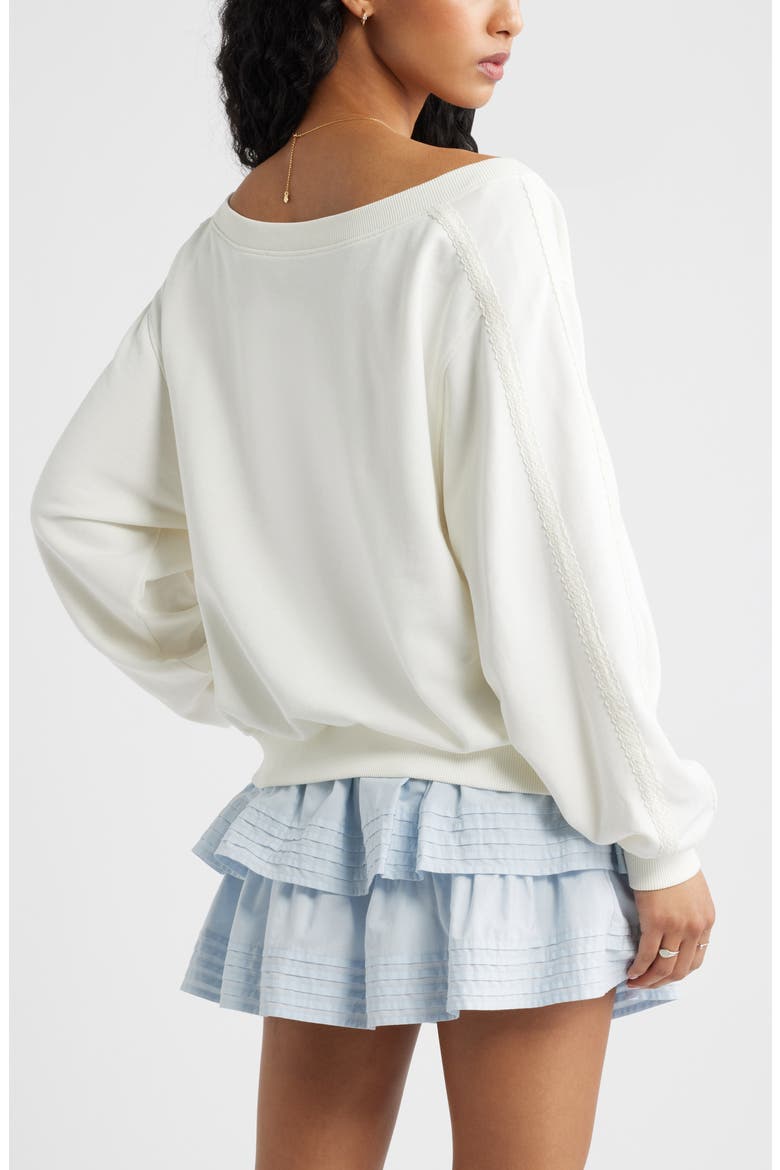 Lace Trim Off the Shoulder Cotton Blend Sweatshirt, Alternate, color, IVORY
