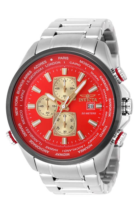 Aviator World Time Chronograph Bracelet Watch, 50mm