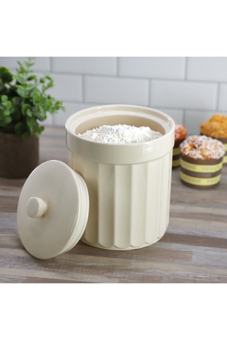 1.7 Quart Stoneware Canister with Lid in Cream, Alternate, color, White
