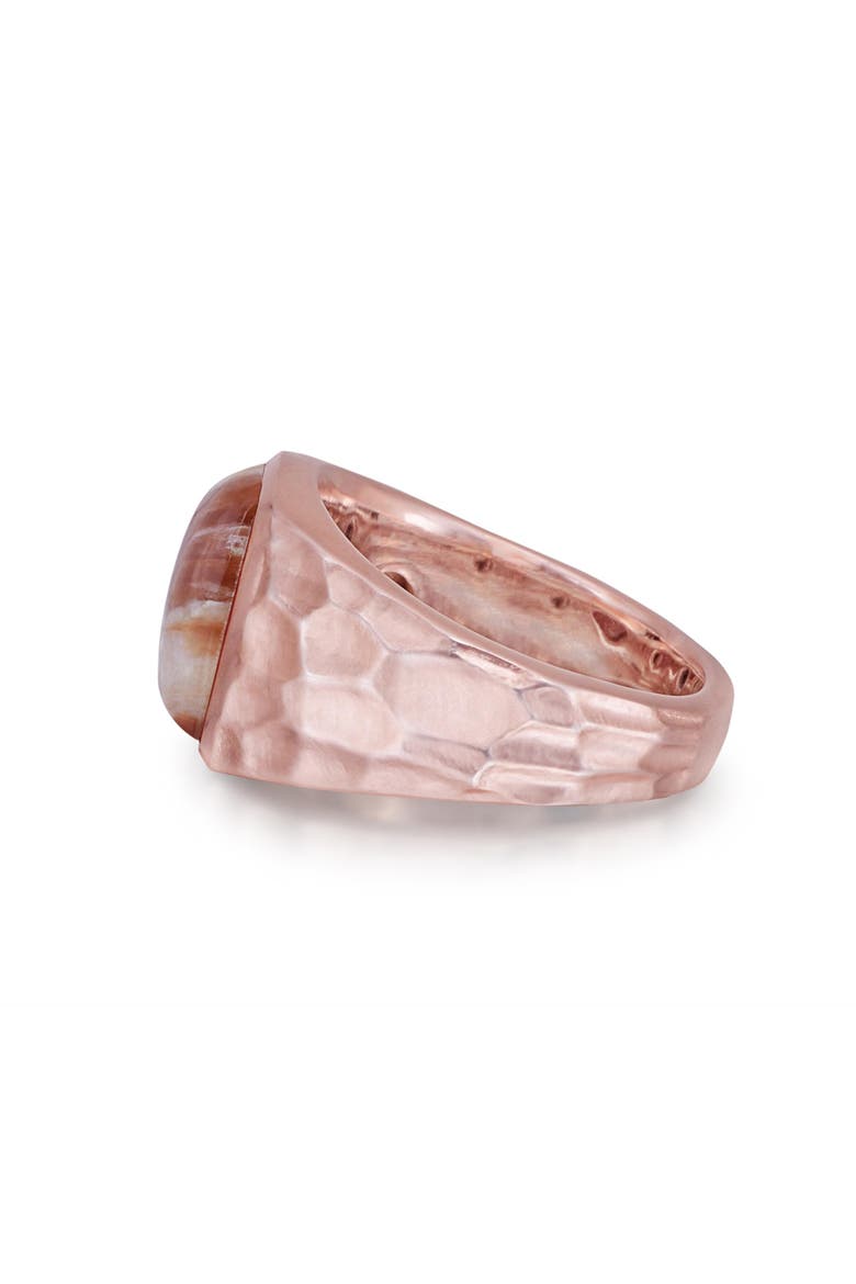 Red Lace Agate Sterling Silver Textured Men Signet Ring, Alternate, color, 14KT Rose Gold Vermeil