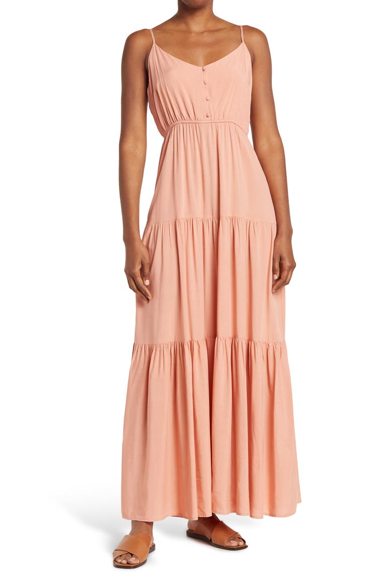 BB DAKOTA BY STEVE MADDEN Been So Long Tiered Sleeveless Maxi Dress, Main, color, PEACOCK