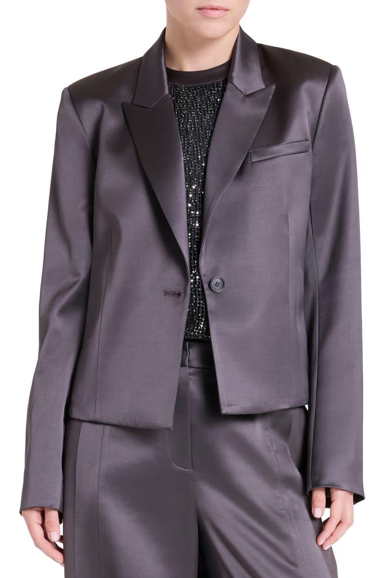 Sawyer Boxy Crop Satin Blazer, Main, color, CHOCOLATE TORTE