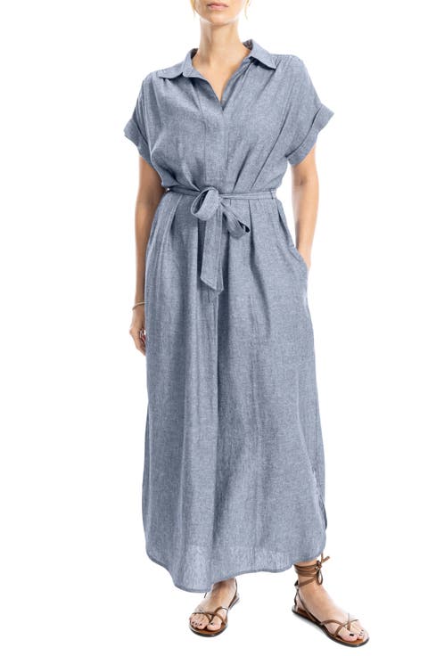 Hidden-Button Placket Maxi Shirtdress