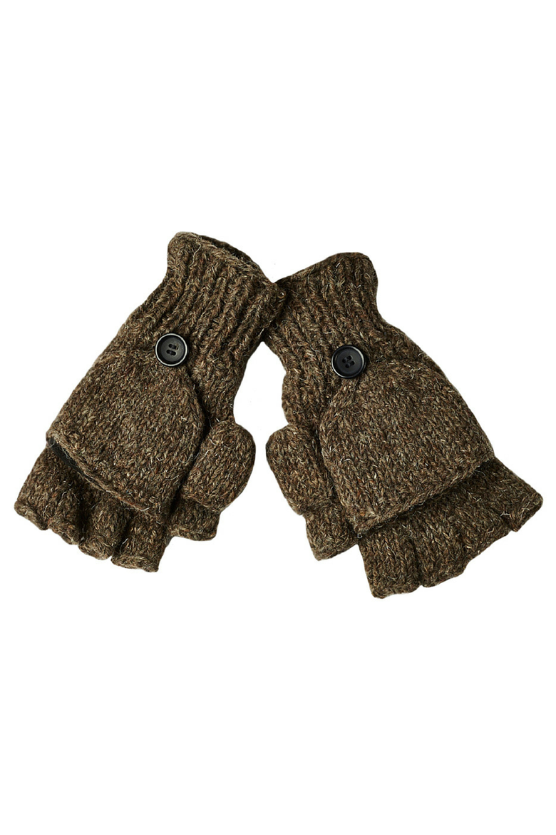 Fingerless Gloves With Button Flap and Fleece Lining, Main, color, Tweed