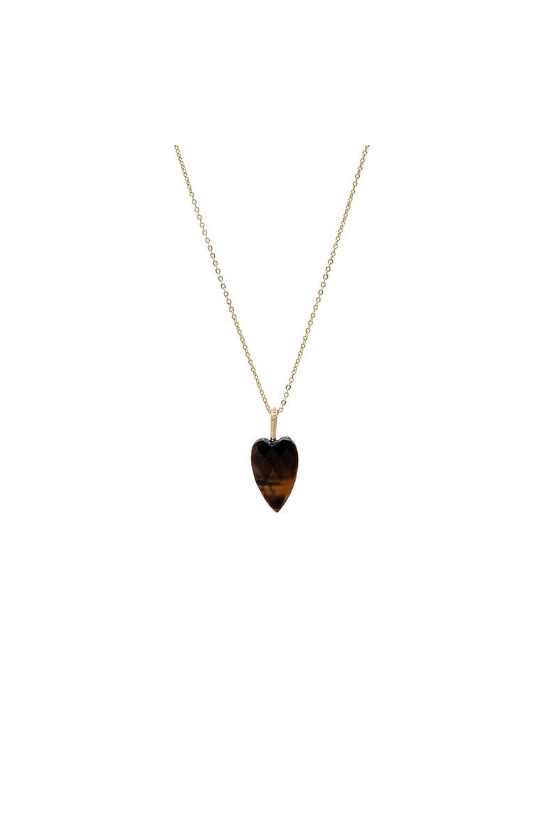 BY ADINA EDEN Natural Stone Elongated Heart Pendant Necklace, Main, color, Tiger Eye