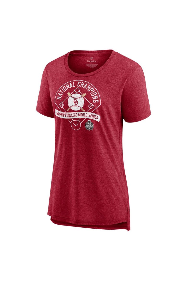 Women's Fanatics Branded Heathered Crimson Oklahoma Sooners 2022 NCAA Softball Women's College World Series Champions Slide Schedule T-Shirt, Alternate, color, Crimson