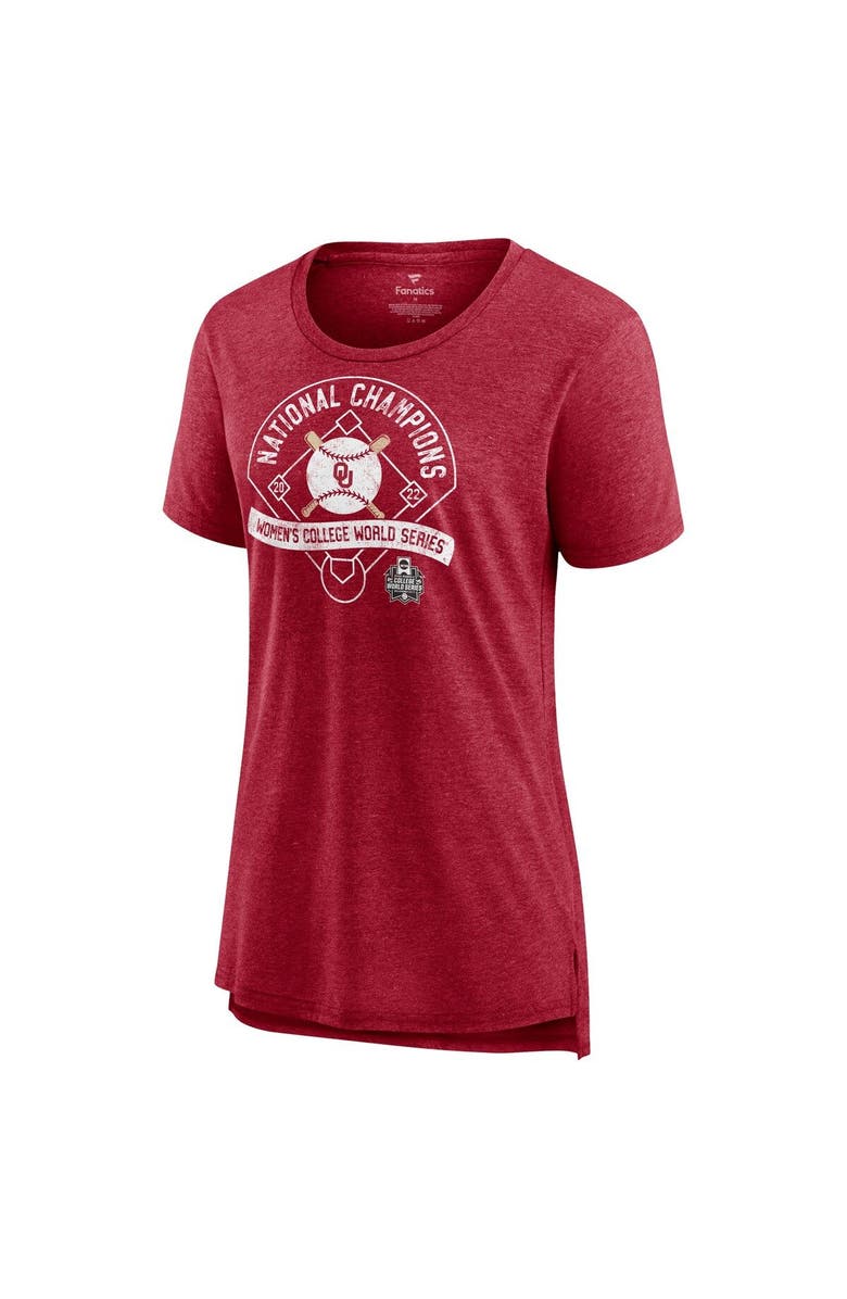 FANATICS Women's Fanatics Branded Heathered Crimson Oklahoma Sooners 2022 NCAA Softball Women's College World Series Champions Slide Schedule T-Shirt, Alternate, color,