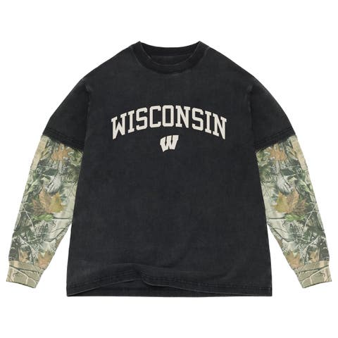 Men's Uscape Apparel Black/Camo Wisconsin Badgers Back Bay Twofer Heavyweight Long Sleeve T-Shirt