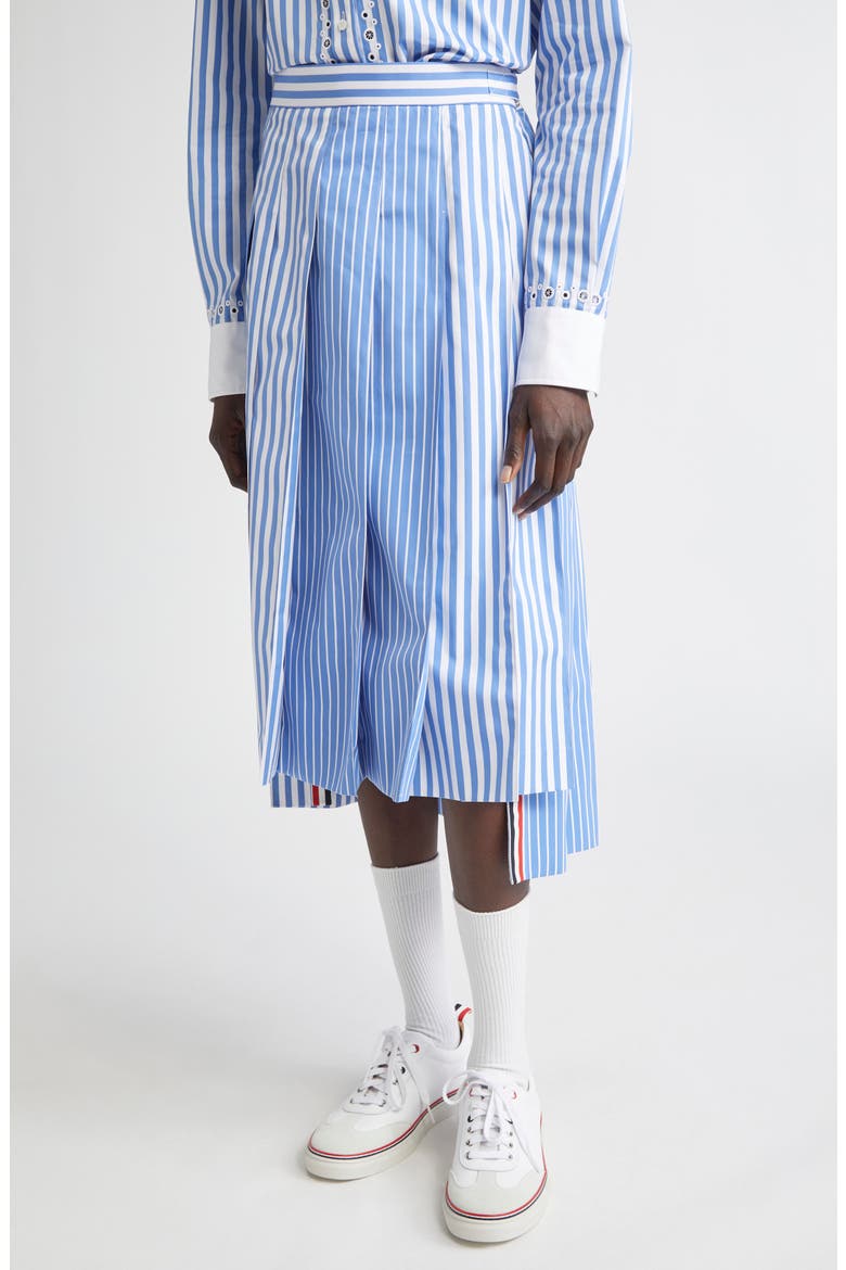 Awning Stripe Pleated Cotton Poplin Skirt, Alternate, color, MEDIUM BLUE
