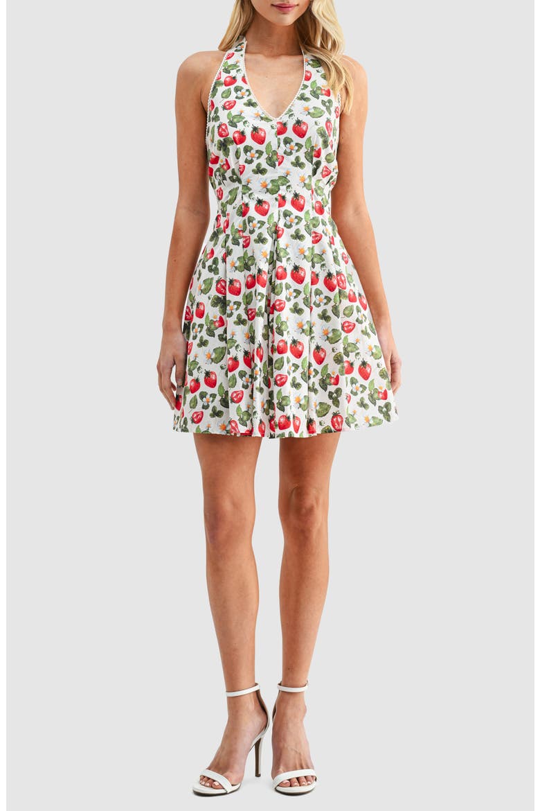 Strawberry Print Halter Neck Minidress, Main, color, STRAWBERRY PRINT