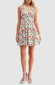 All in Favor Strawberry Print Halter Neck Minidress